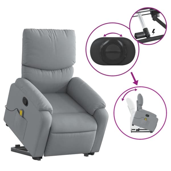vidaXL Massagefåtölj med uppresningshjälp ljusgrå tyg