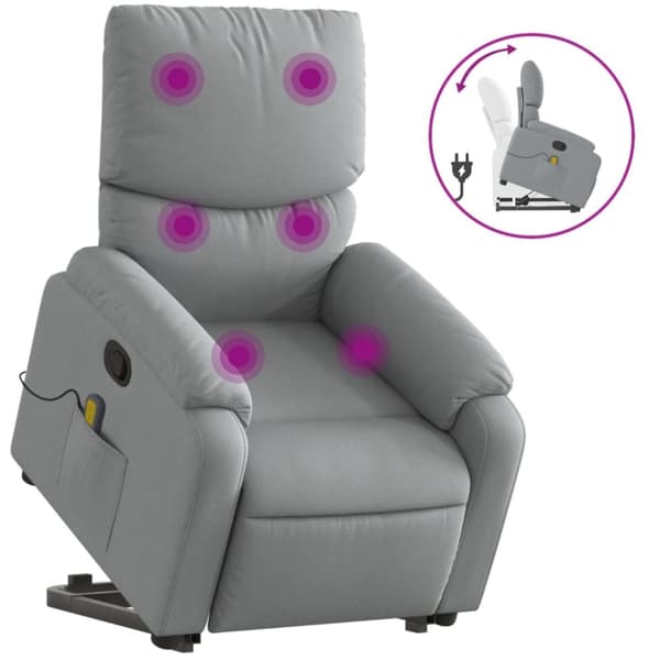 vidaXL Massagefåtölj med uppresningshjälp ljusgrå tyg