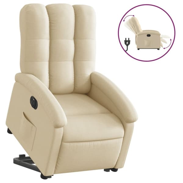 vidaXL Elektrisk reclinerfåtölj med uppresningshjälp gräddvit tyg