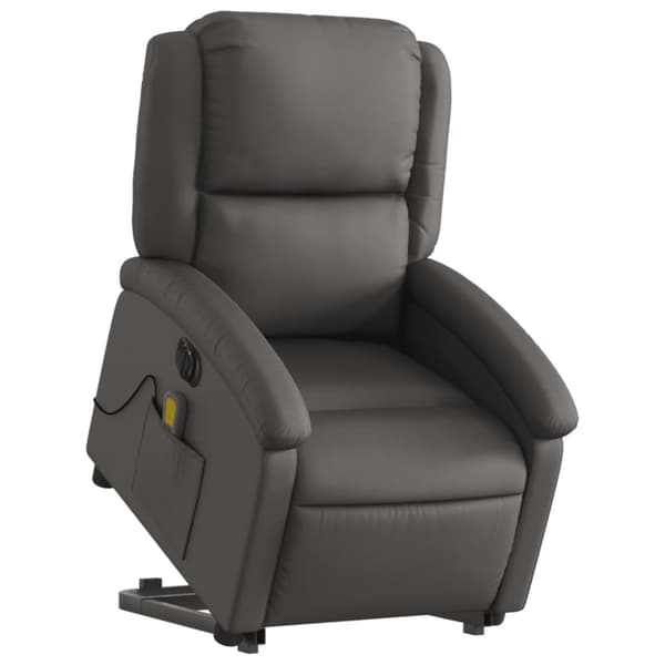 vidaXL Massagefåtölj med uppresningshjälp grå äkta läder