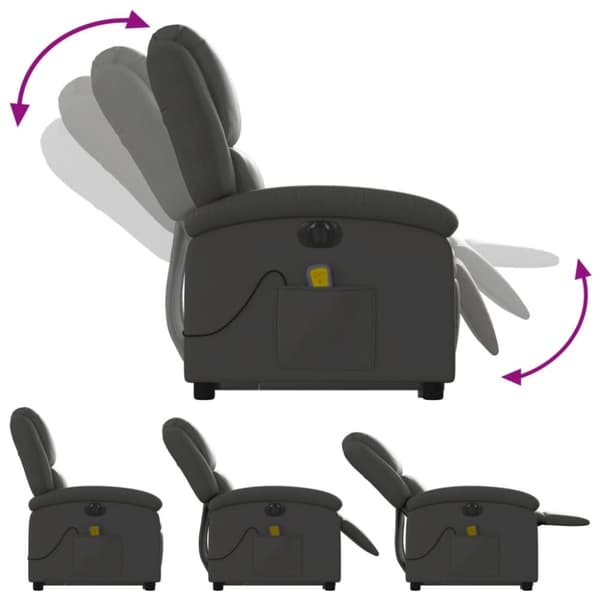 vidaXL Massagefåtölj med uppresningshjälp grå äkta läder