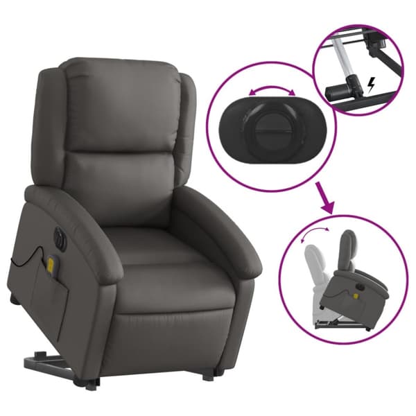 vidaXL Massagefåtölj med uppresningshjälp grå äkta läder