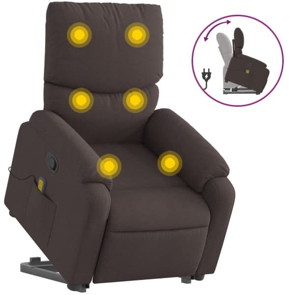 vidaXL Massagefåtölj med uppresningshjälp mörkbrun tyg