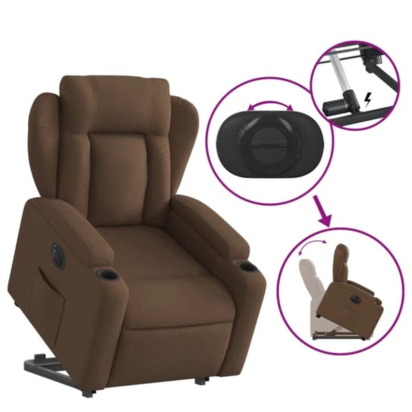 vidaXL Elektrisk reclinerfåtölj med uppresningshjälp brun tyg