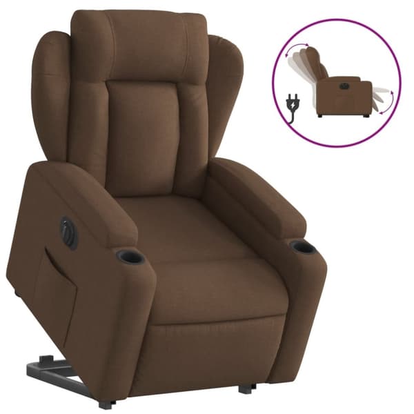 vidaXL Elektrisk reclinerfåtölj med uppresningshjälp brun tyg