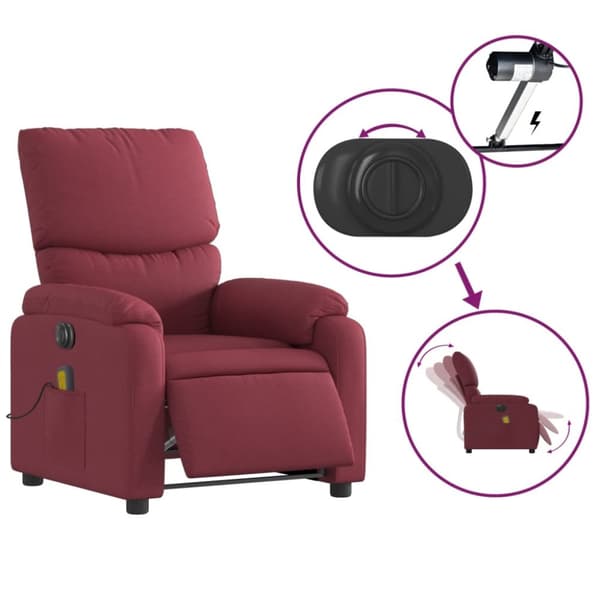 vidaXL Elektrisk massagefåtölj vinröd tyg