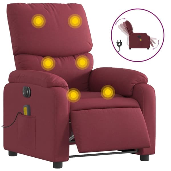 vidaXL Elektrisk massagefåtölj vinröd tyg