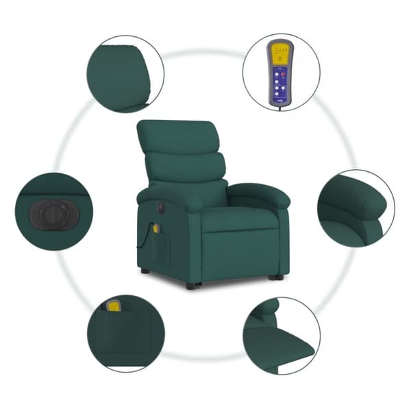 vidaXL elektrisk massagestol med løftefunktion stof mørkegrøn