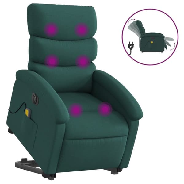 vidaXL Elektrisk massagefåtölj med uppresningshjälp mörkgrön tyg