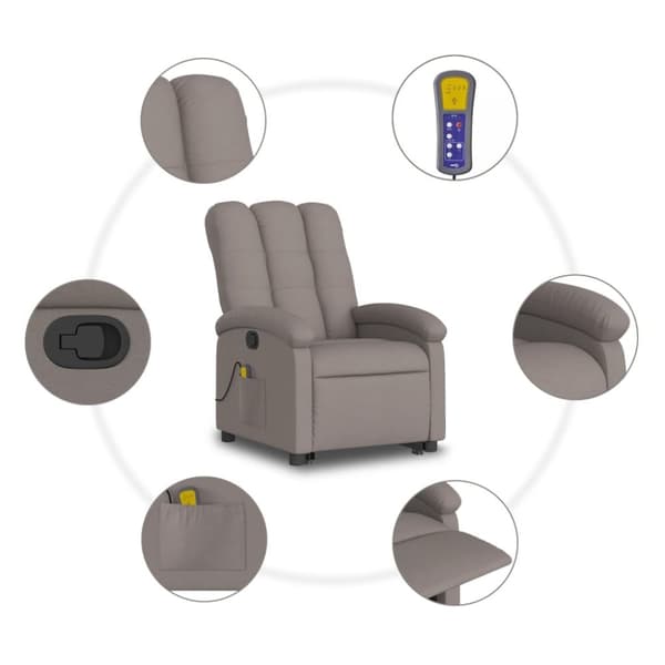 vidaXL Massagefåtölj med uppresningshjälp taupe tyg