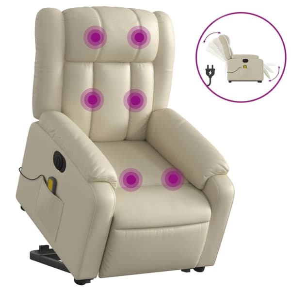 vidaXL Massagefåtölj med uppresningshjälp gräddvit konstläder