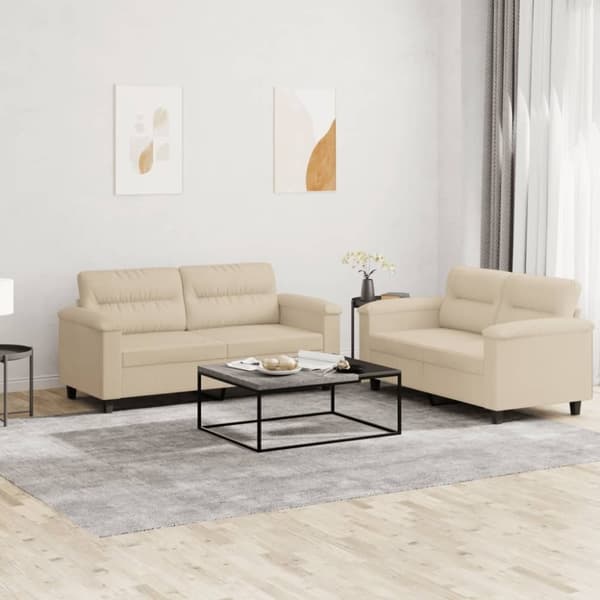 vidaXL sofasæt 2 dele med hynder mikrofiberstof cremefarvet
