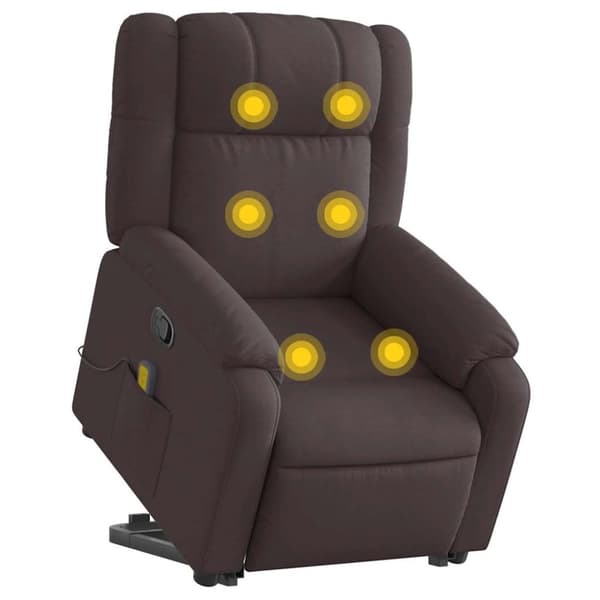 vidaXL Massagefåtölj med uppresningshjälp mörkbrun tyg