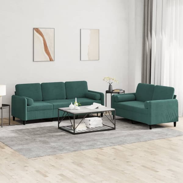 vidaXL sofasæt 2 dele med puder velour mørkegrøn