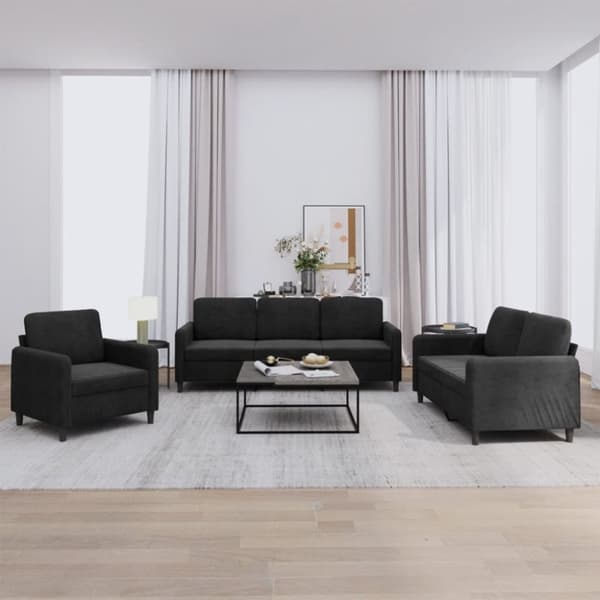 vidaXL sofasæt 3 dele velour sort