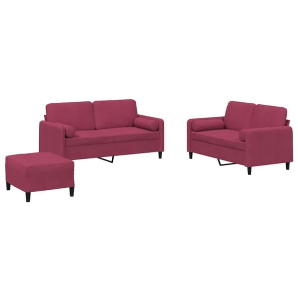 vidaXL sofasæt 3 dele med puder velour vinrød