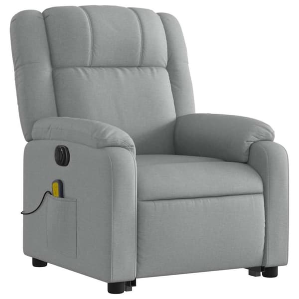 vidaXL Elektrisk massagefåtölj med uppresningshjälp ljusgrå tyg