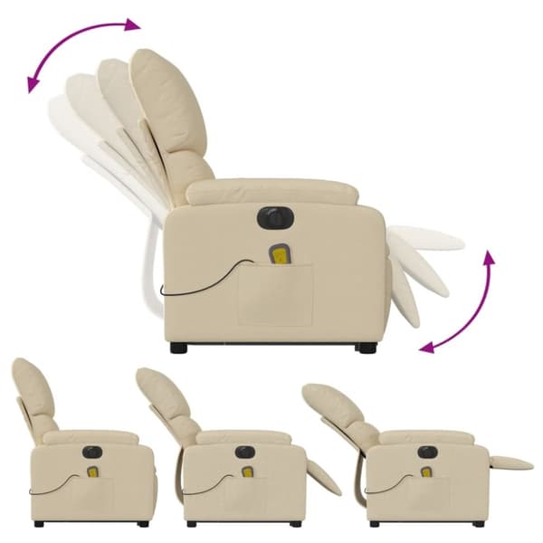vidaXL Elektrisk massagefåtölj med uppresningshjälp gräddvit tyg