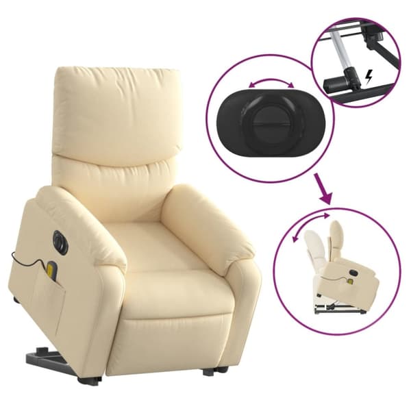 vidaXL Elektrisk massagefåtölj med uppresningshjälp gräddvit tyg