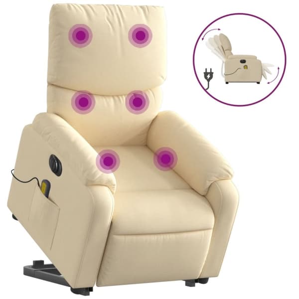 vidaXL Elektrisk massagefåtölj med uppresningshjälp gräddvit tyg