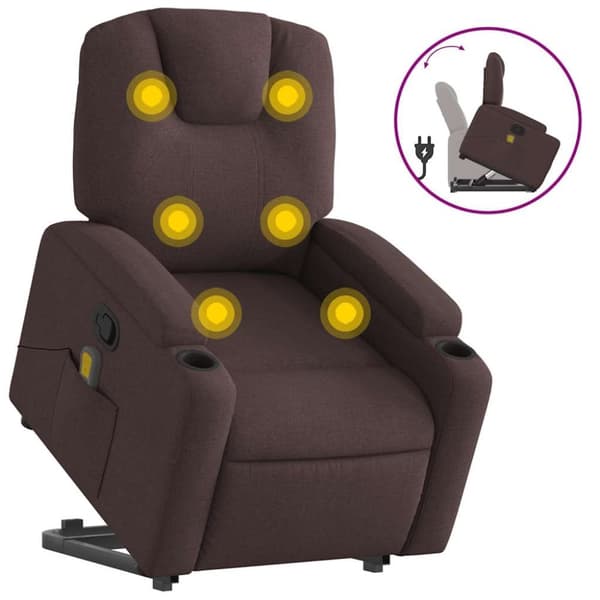 vidaXL Massagefåtölj med uppresningshjälp mörkbrun tyg