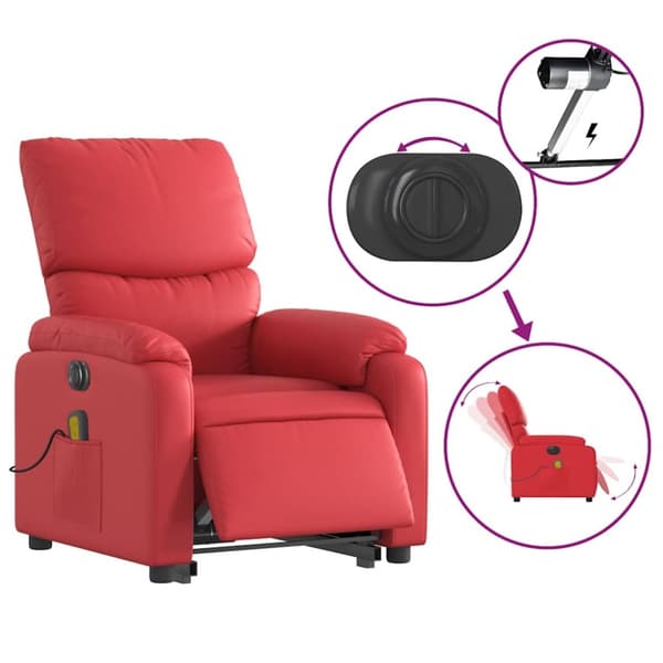 vidaXL Massagefåtölj med uppresningshjälp röd konstläder