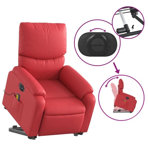 vidaXL Massagefåtölj med uppresningshjälp röd konstläder