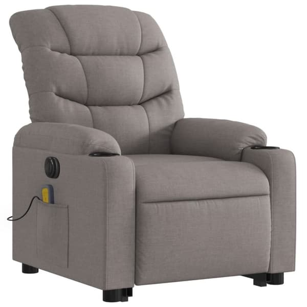 vidaXL Elektrisk massagefåtölj med uppresningshjälp taupe tyg