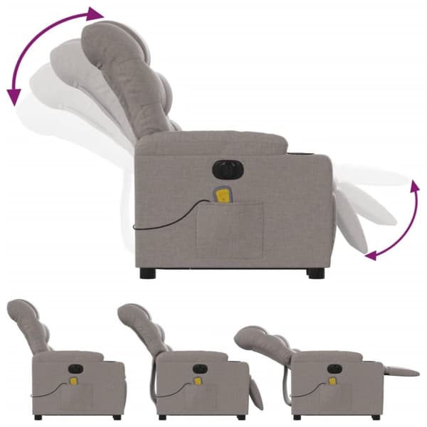 vidaXL Elektrisk massagefåtölj med uppresningshjälp taupe tyg
