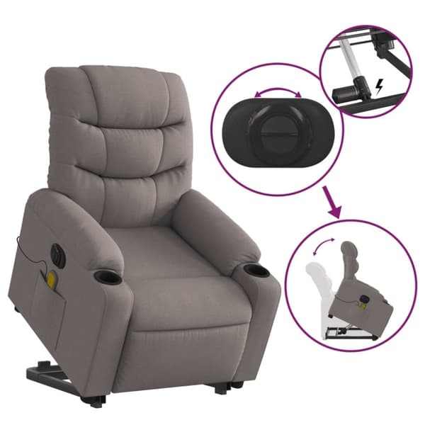 vidaXL Elektrisk massagefåtölj med uppresningshjälp taupe tyg