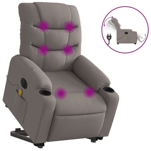 vidaXL Elektrisk massagefåtölj med uppresningshjälp taupe tyg