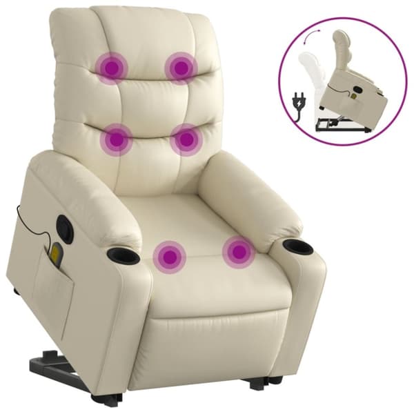 vidaXL løftestol med massagefunktion kunstlæder cremefarvet
