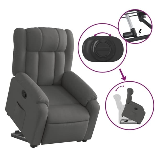 vidaXL Reclinerfåtölj med uppresningshjälp mörkgrå tyg