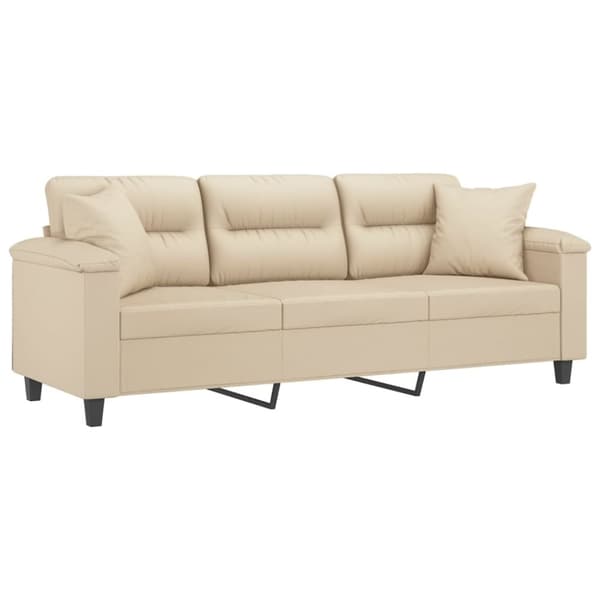 vidaXL 3-personers sofa med puder 180 cm mikrofiberstof cremefarvet