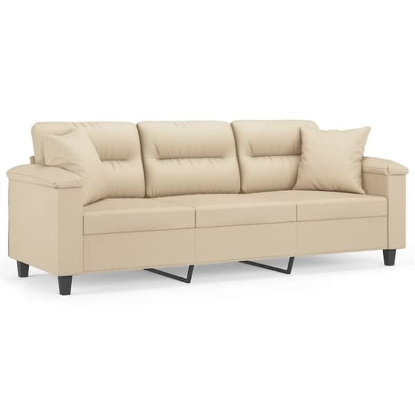 vidaXL 3-personers sofa med puder 180 cm mikrofiberstof cremefarvet