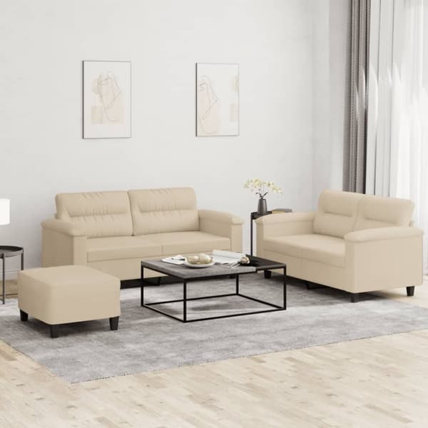 vidaXL sofasæt 3 dele med hynder mikrofiberstof cremefarvet