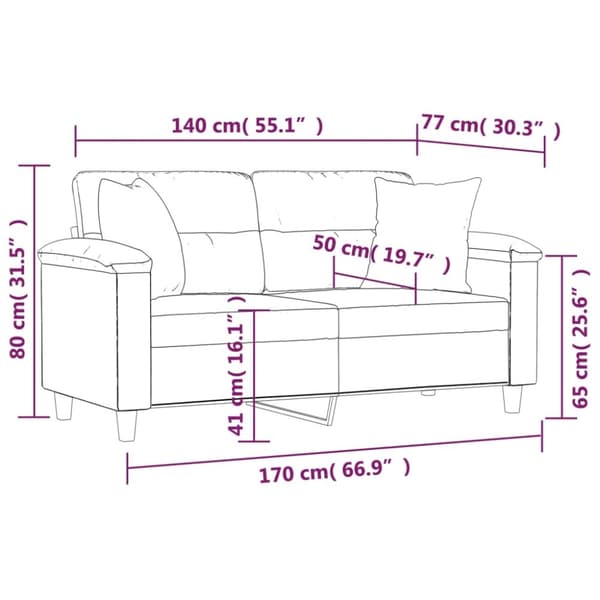 vidaXL 2-personers sofa med puder 140 cm mikrofiberstof sort