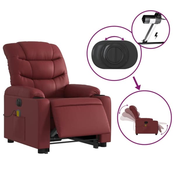 vidaXL Massagefåtölj med uppresningshjälp vinröd konstläder