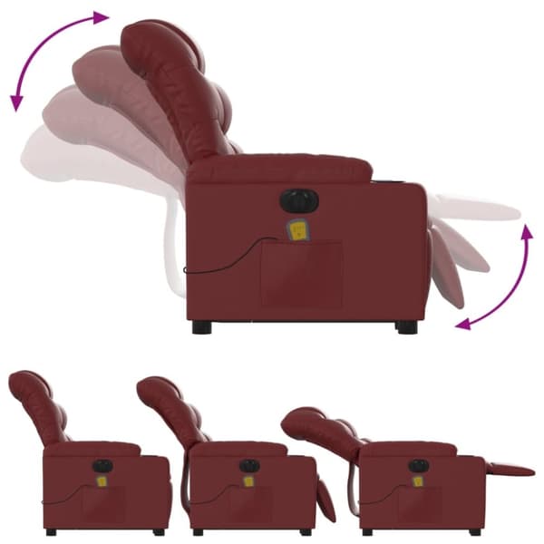 vidaXL Massagefåtölj med uppresningshjälp vinröd konstläder