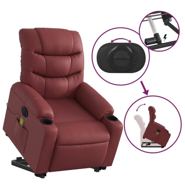 vidaXL Massagefåtölj med uppresningshjälp vinröd konstläder