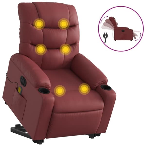 vidaXL Massagefåtölj med uppresningshjälp vinröd konstläder