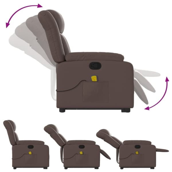 vidaXL Massagefåtölj med uppresningshjälp brun konstläder