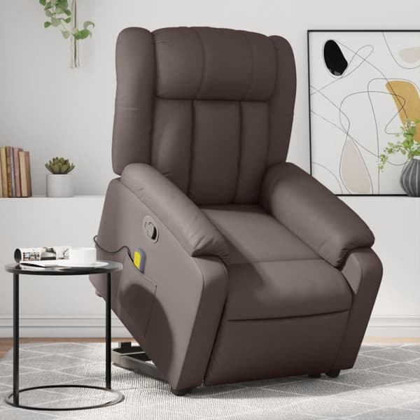vidaXL Massagefåtölj med uppresningshjälp brun konstläder