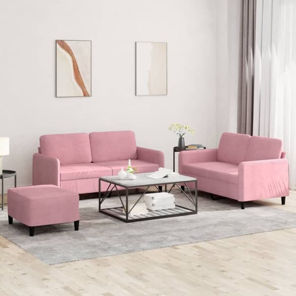 vidaXL sofasæt 3 dele velour lyserød