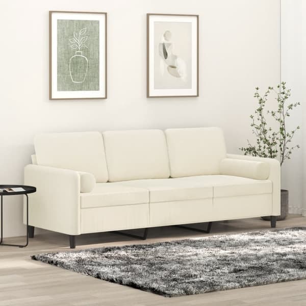 vidaXL 3-personers sofa med pyntepuder 180 cm velour cremefarvet