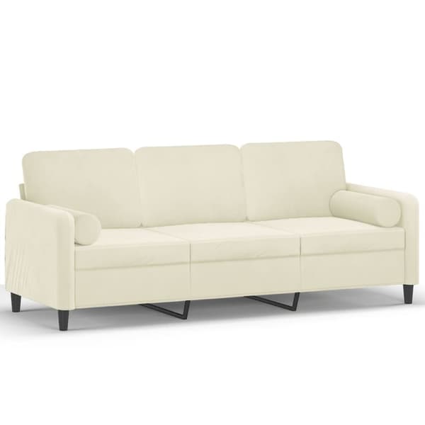 vidaXL 3-personers sofa med pyntepuder 180 cm velour cremefarvet