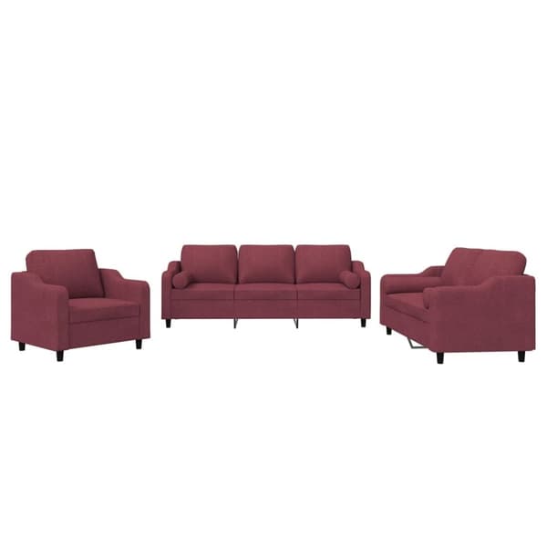 vidaXL sofasæt 3 dele med puder stof vinrød