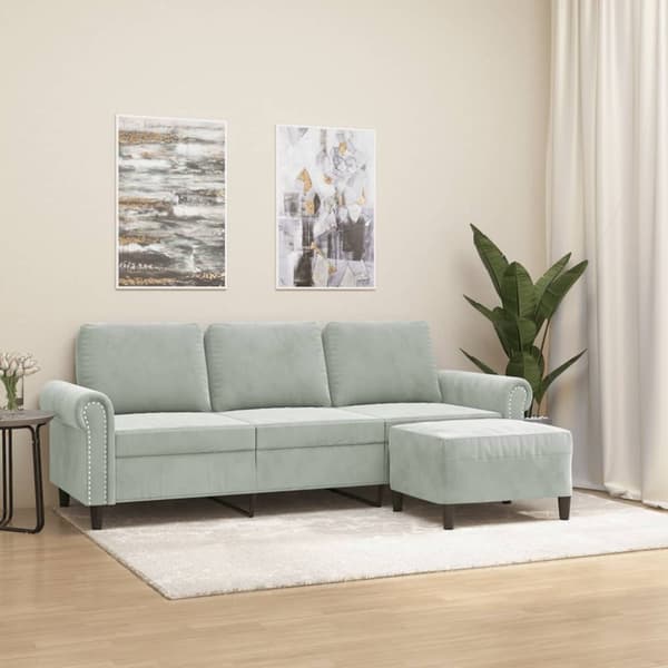 vidaXL 3-personers sofa med fodskammel 180 cm velour lysegrå