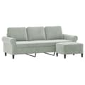 Miniatyrbillede 2 af 7: vidaXL 3-personers sofa med fodskammel 180 cm velour lysegrå