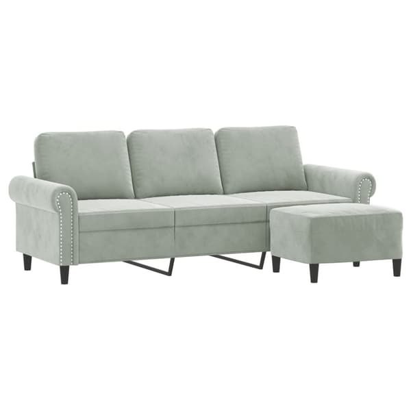 vidaXL 3-personers sofa med fodskammel 180 cm velour lysegrå